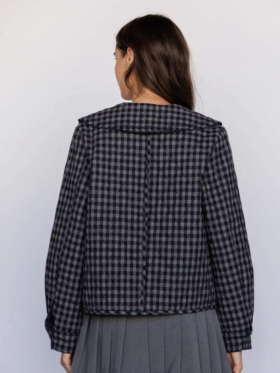 Cotton Quilted Gingham Jacket- Navy/Grey