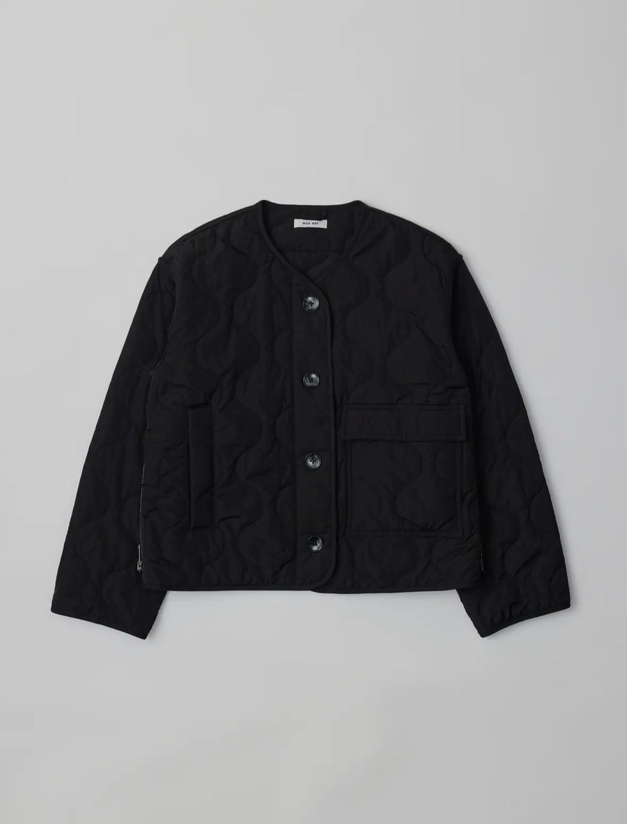 Quilted Button Jacket- Black