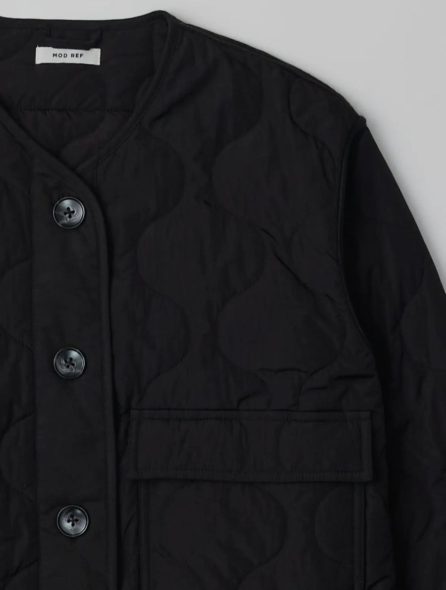 Quilted Button Jacket- Black