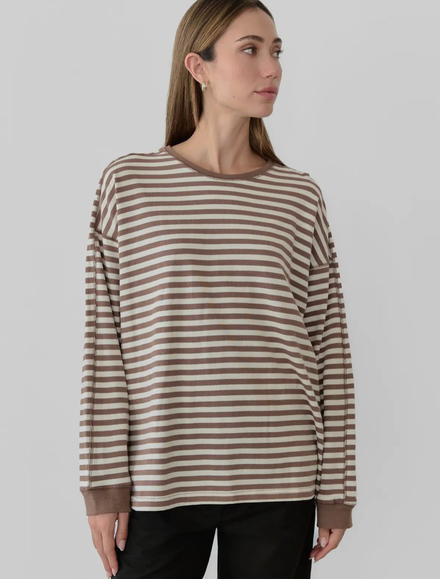 Stripe Long Sleeve Tee- Taupe