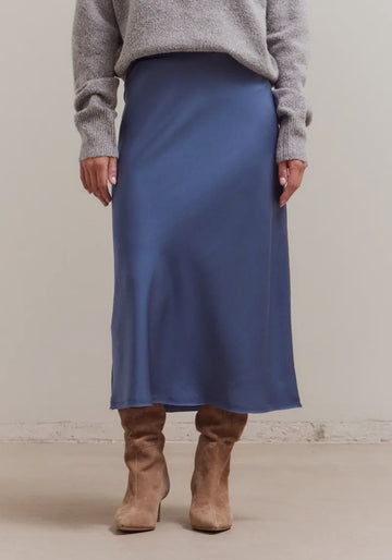 Satin Midi Skirt- Blue Dusk