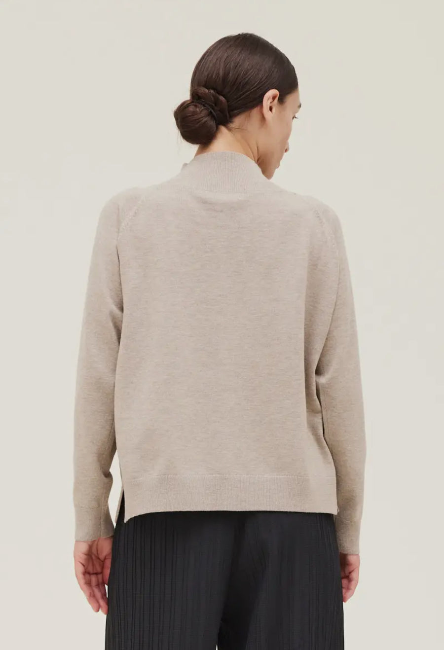 Mock Neck Detail Sweater- Greige