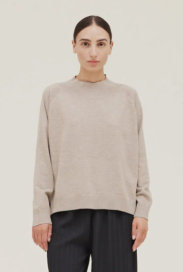 Mock Neck Detail Sweater- Greige