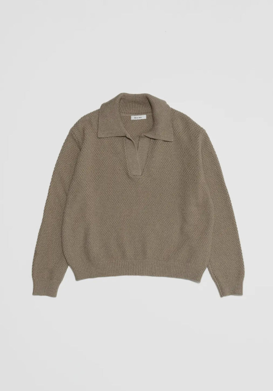 Textured Polo Sweater- Taupe