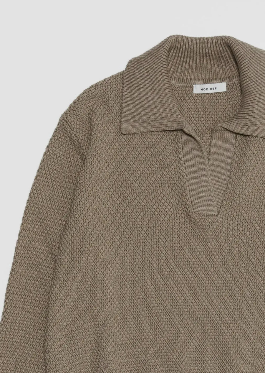 Textured Polo Sweater- Taupe