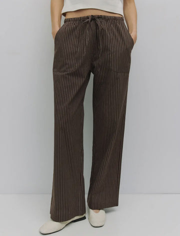 Stripe Drawstring Pants- Brown