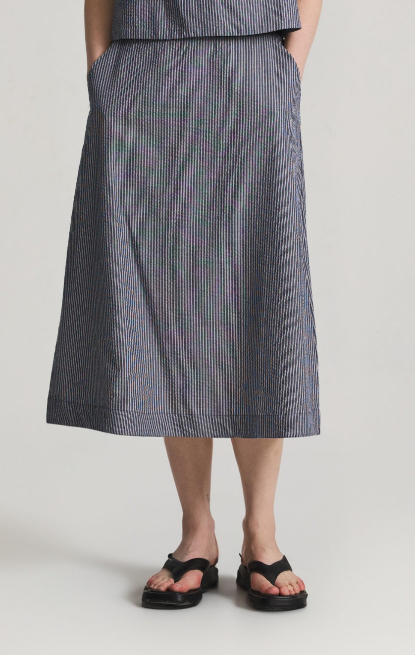 Stripe Cotton Skirt- Navy