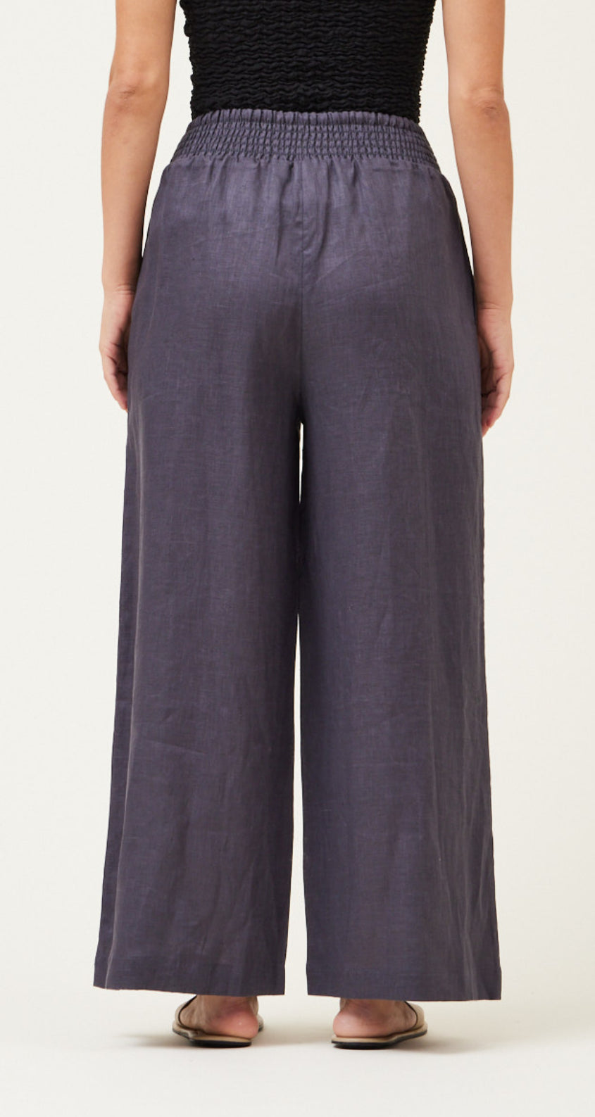 Smocked Linen Pants- Carbon