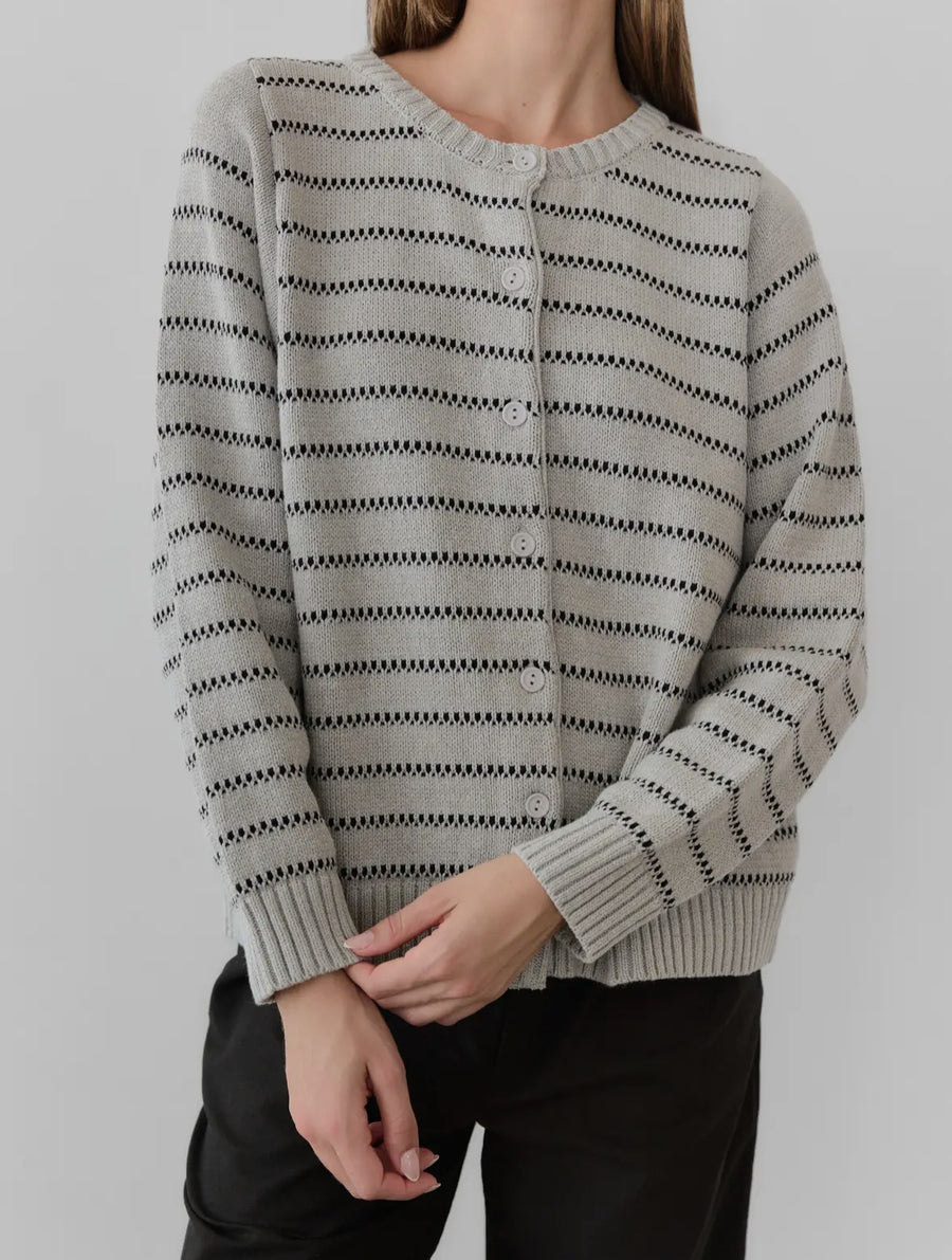 Stripe Pattern Cardigan- Grey/ Black