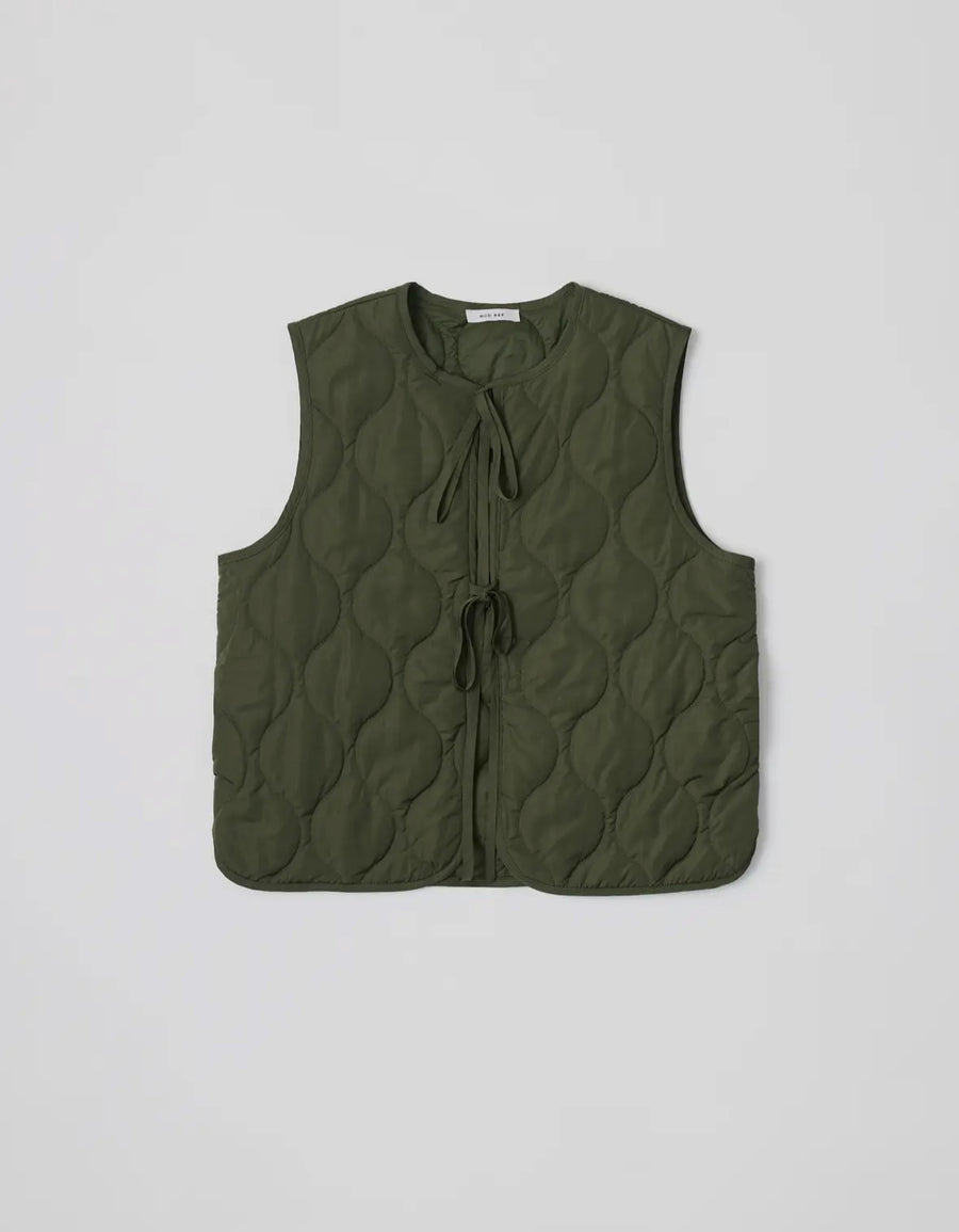 Quilted Tie Vest- Olive