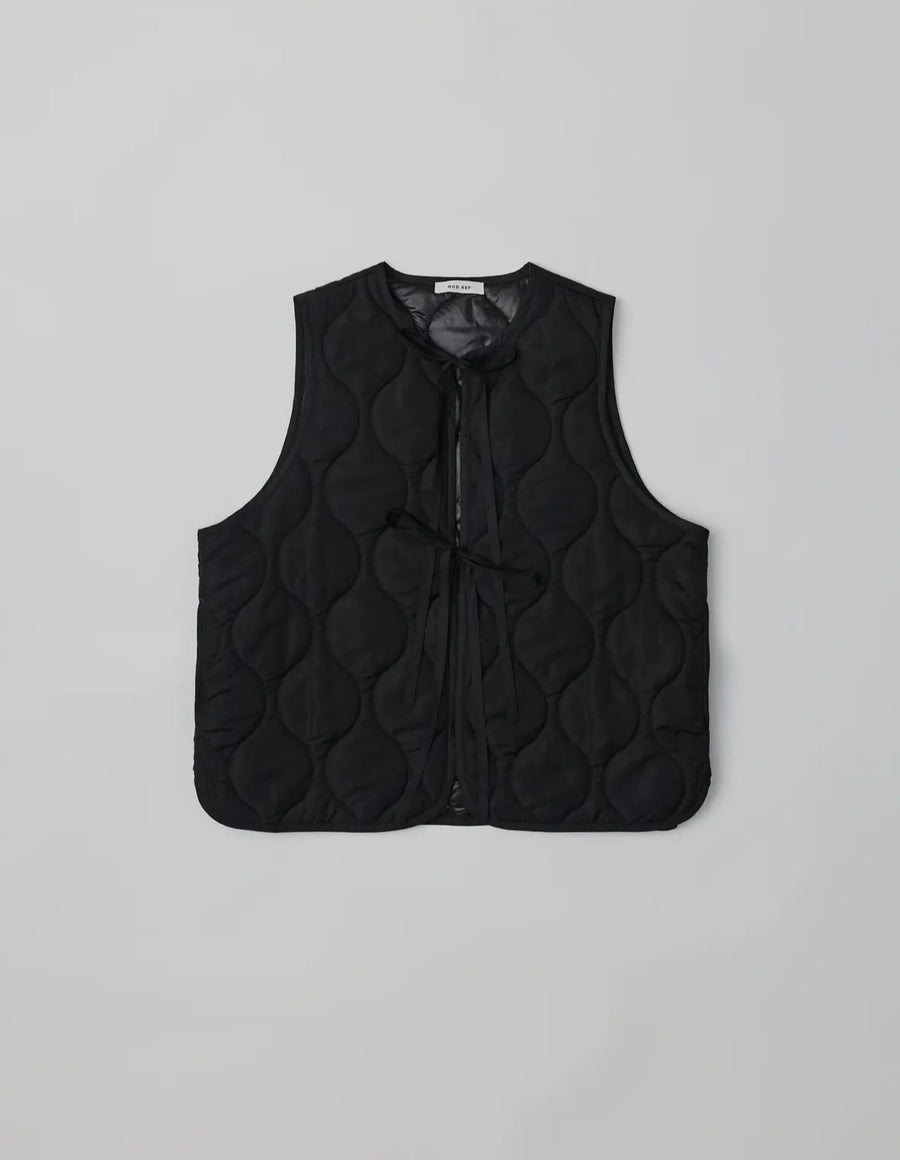 Quilted Tie Vest- Black