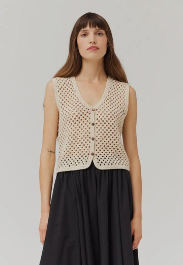 Knitted Button Vest- Cream