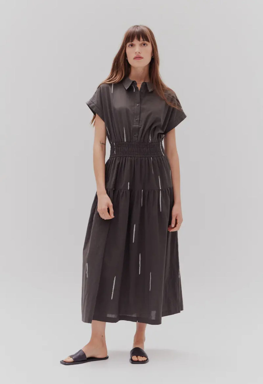 Cotton Abstract Shirt Dress- Coal (Pre-order)