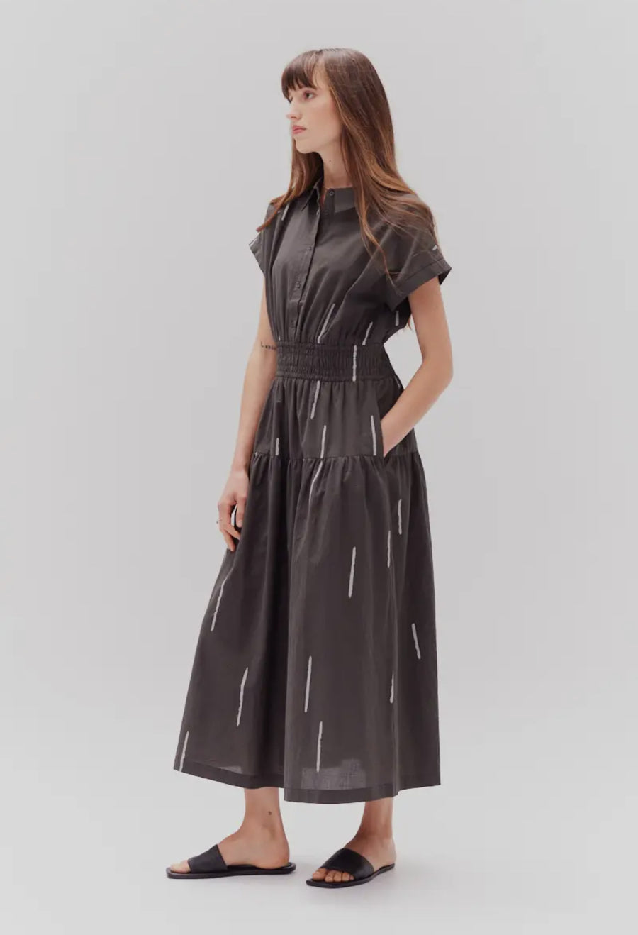 Cotton Abstract Shirt Dress- Coal (Pre-order)