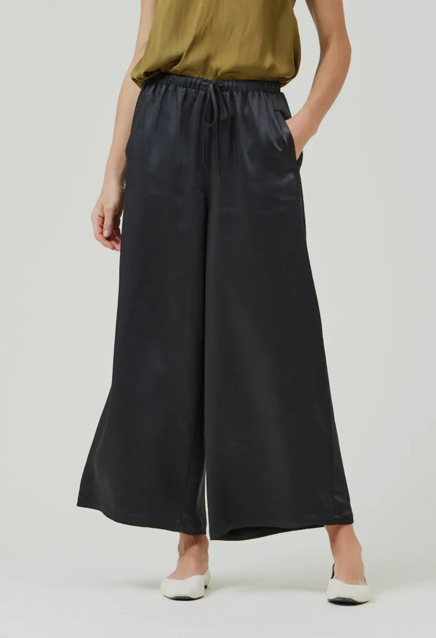 Wide Leg Satin Pants- Black