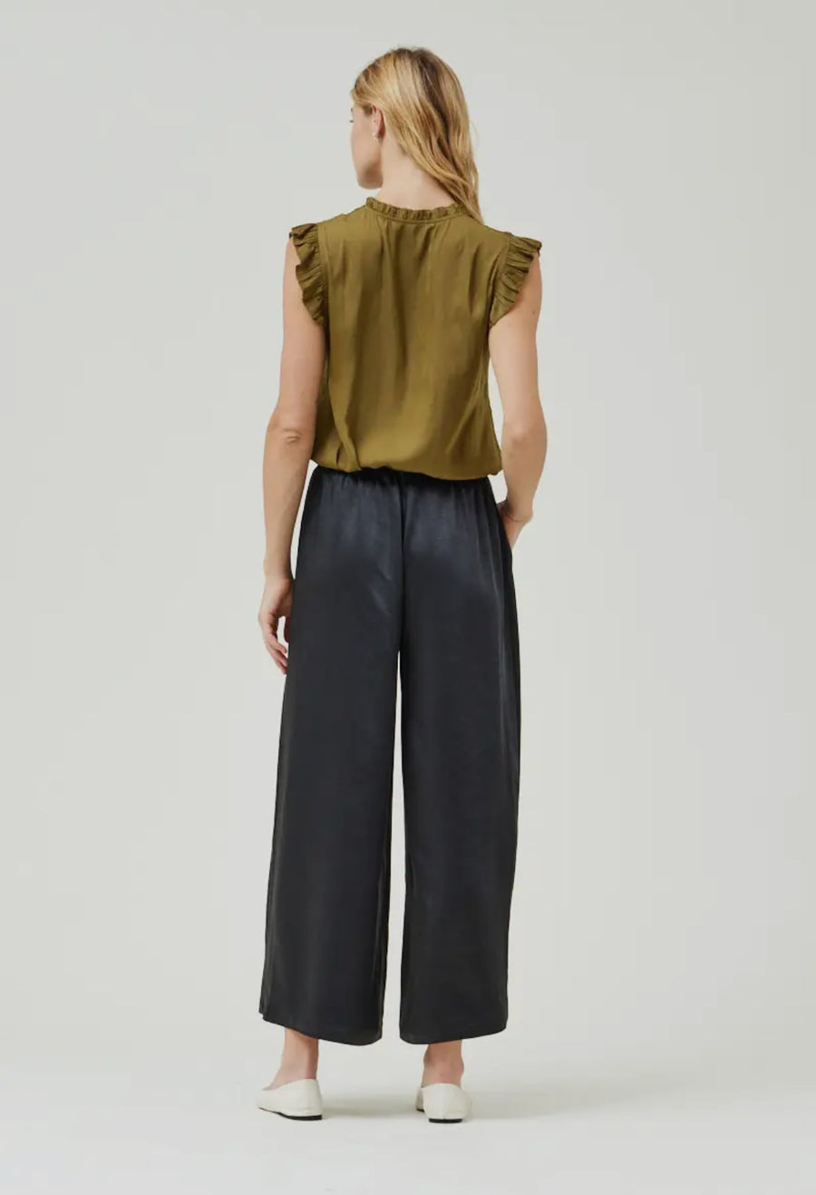 Wide Leg Satin Pants- Black