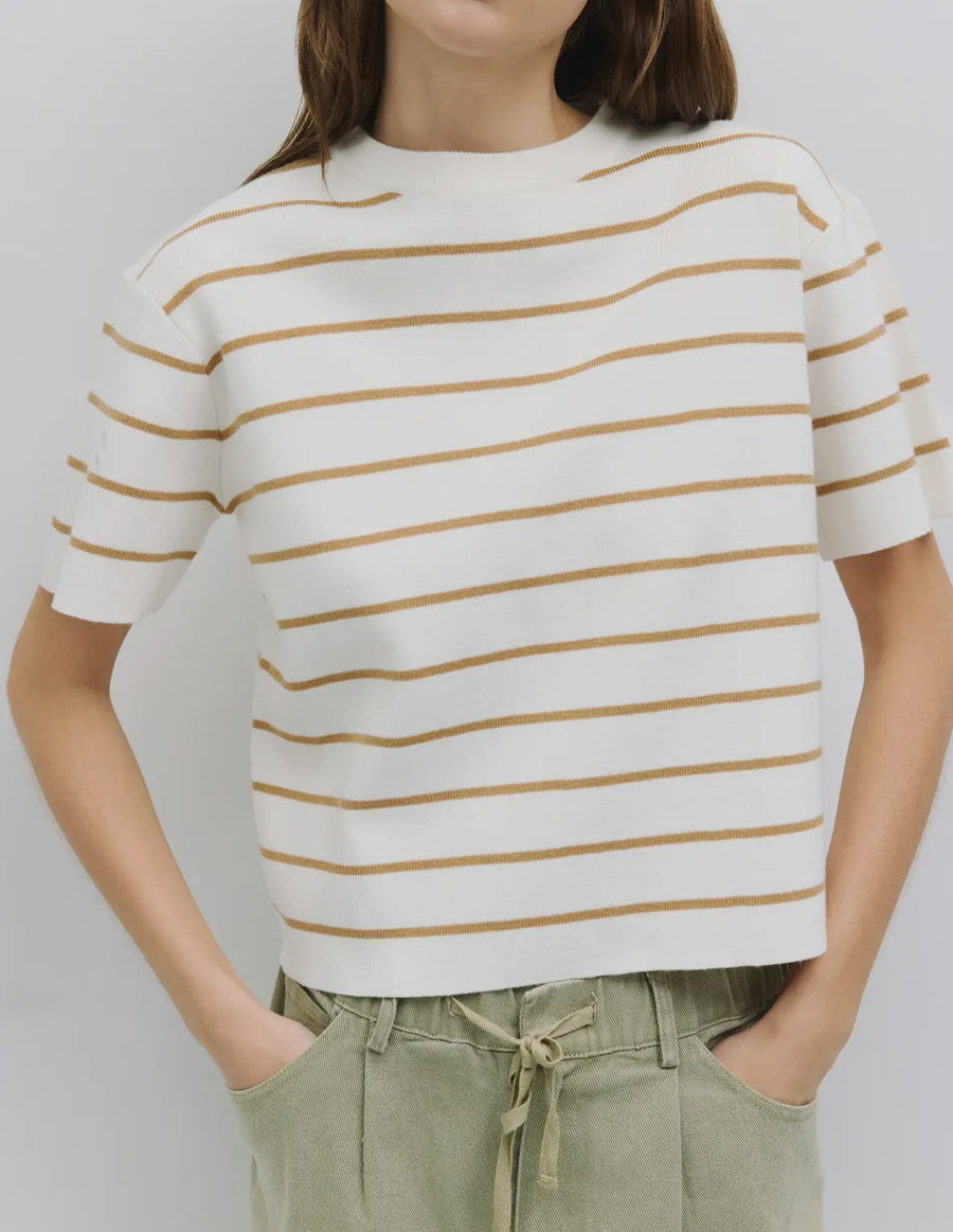 Stripe S/S Sweater Knit Top