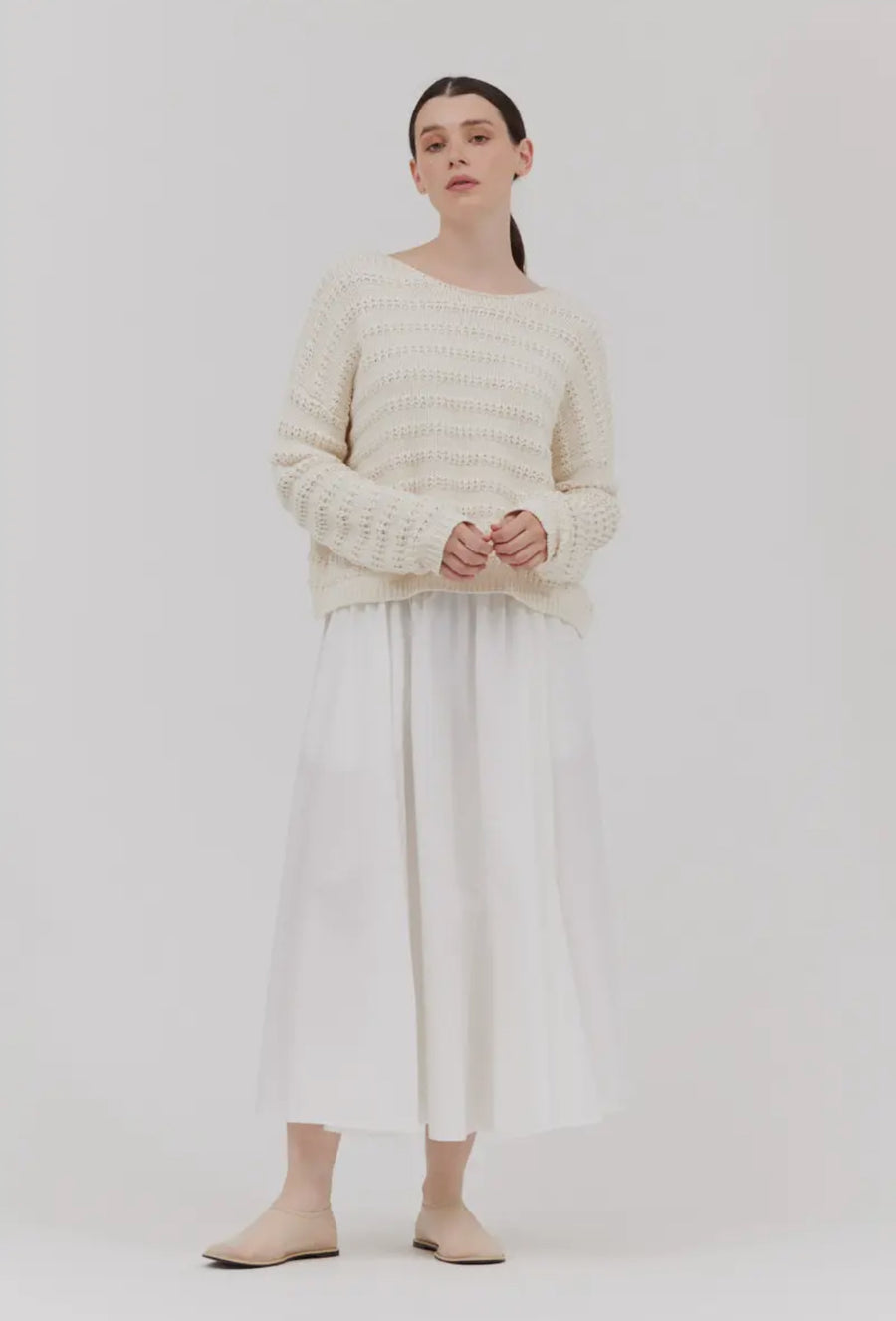 Loose Cotton Sweater- Ivory