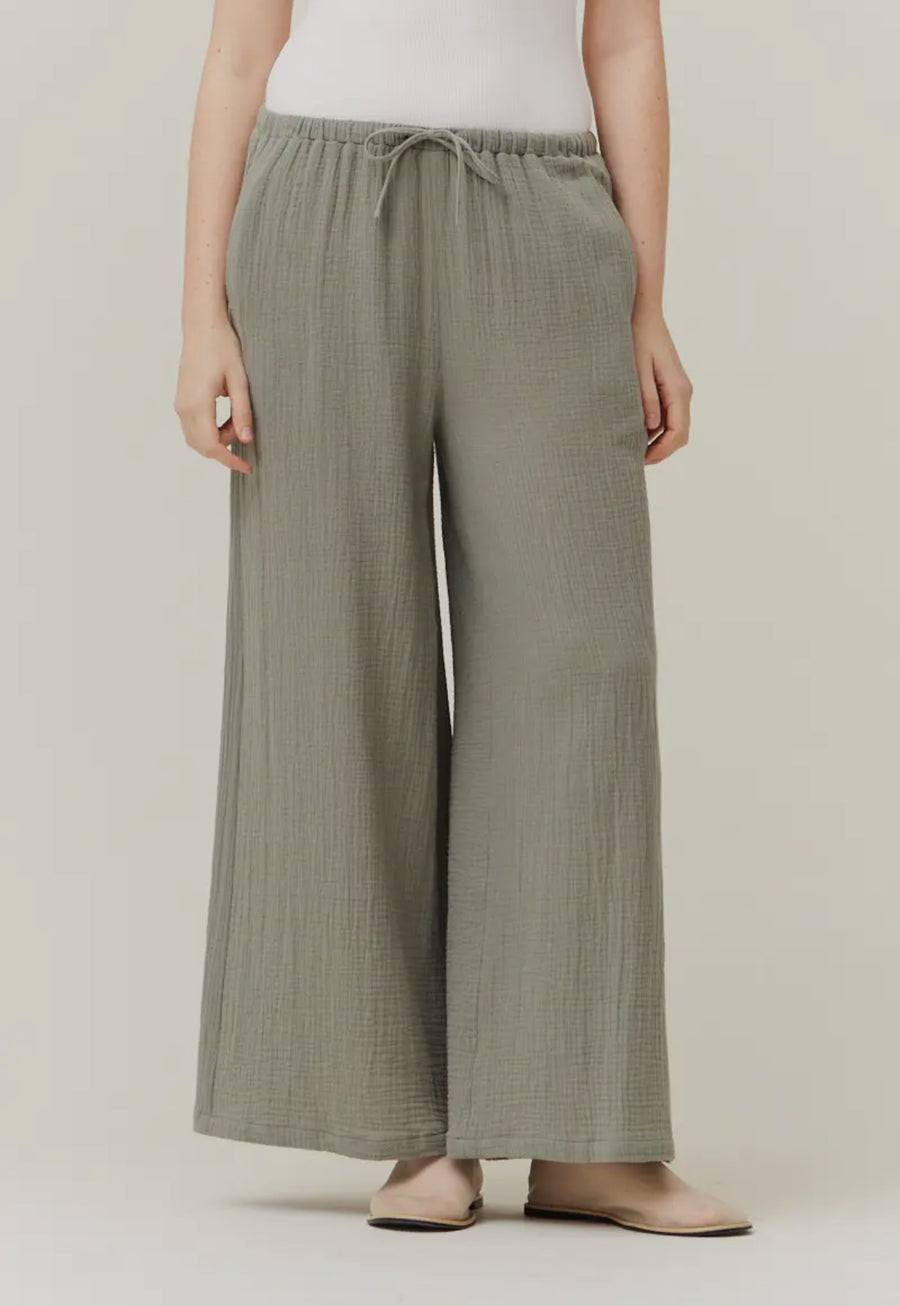 Drawstring Gauze Pants- Sage