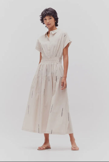 Cotton Abstract Shirt Dress- Stucco