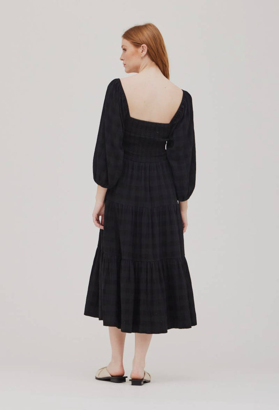 Plaid Smocked Dress- Black